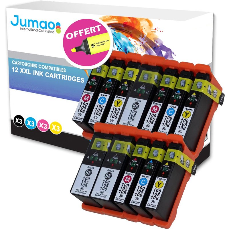 Lot de 12 cartouches d'impression type Jumao compatibles pour Lexmark PRO808 +Fluo offert