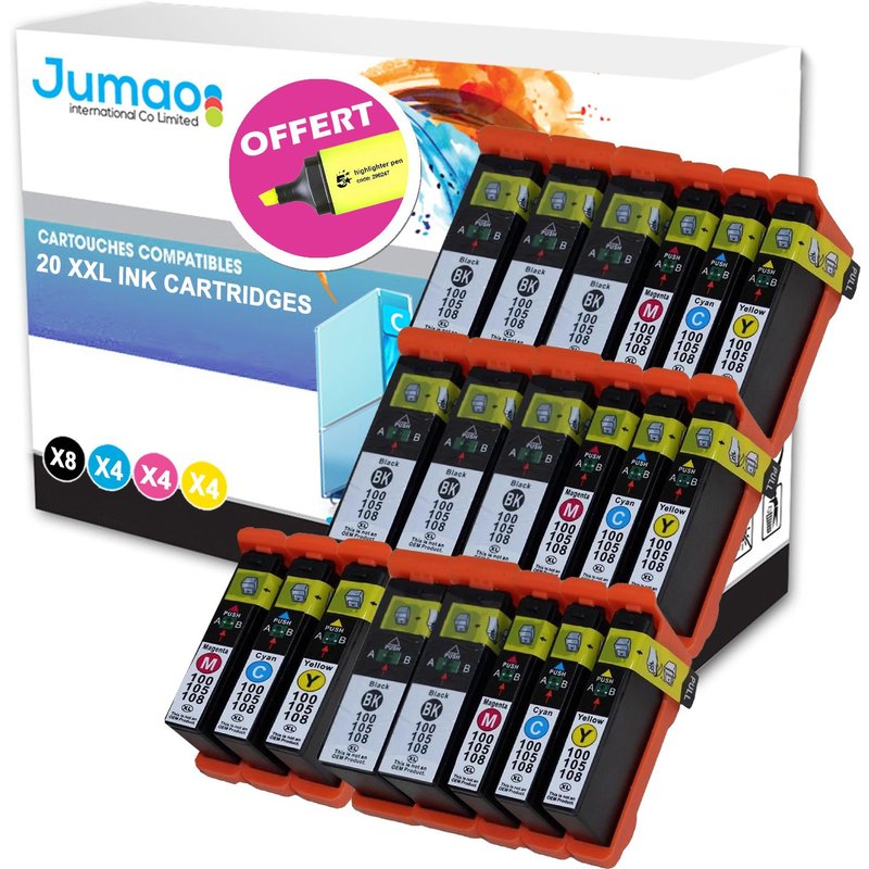 Lot de 20 cartouches d'impression type Jumao compatibles pour Lexmark S305 +Fluo offert