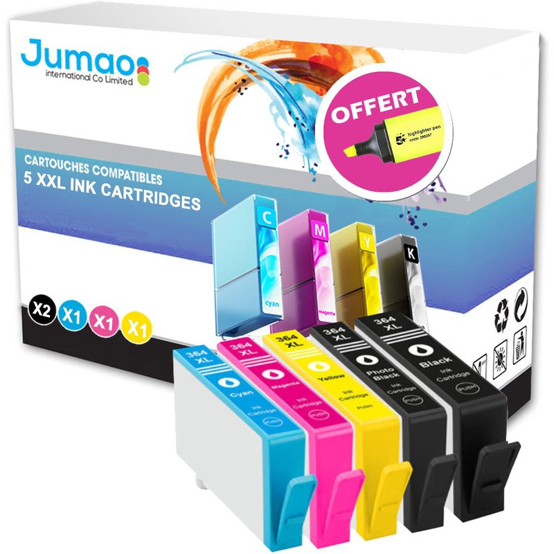 5 cartouches d'impression type Jumao compatibles pour HP Photosmart - B109d +Fluo offert