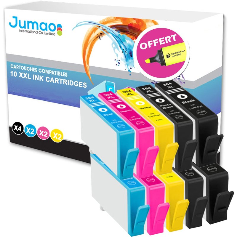 10 cartouches d'impression type Jumao compatibles pour HP Photosmart Q8433B +Fluo offert