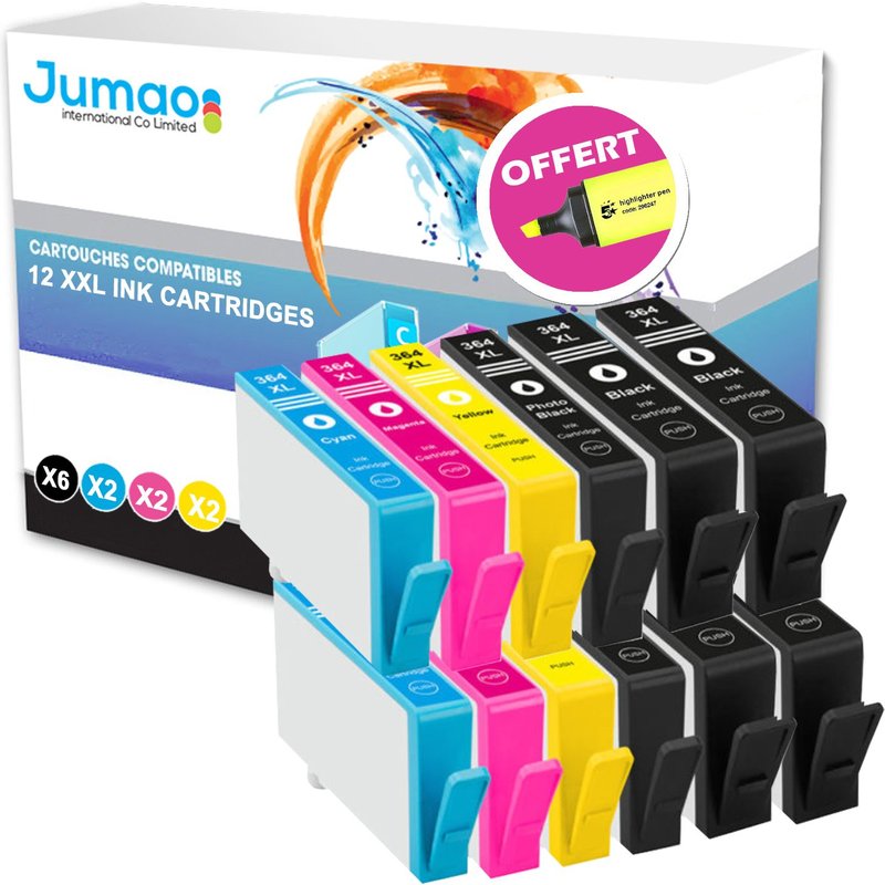 Lot de 12 cartouches type Jumao compatibles pour HP Photosmart Premium CC335B +Fluo offert