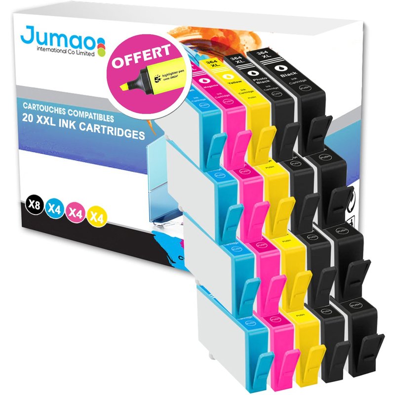 20 cartouches d'impression type Jumao compatibles pour HP Photosmart Q8444B +Fluo offert