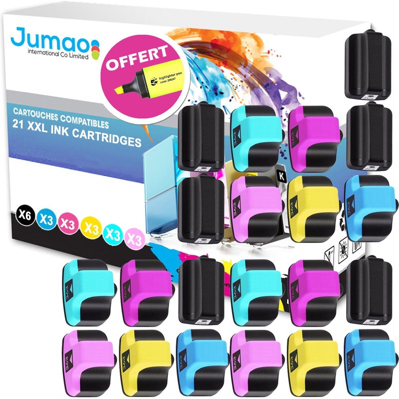 21 cartouches compatibles pour HP Photosmart C5190 All-in-One Printer Type Jumao +Fluo offert