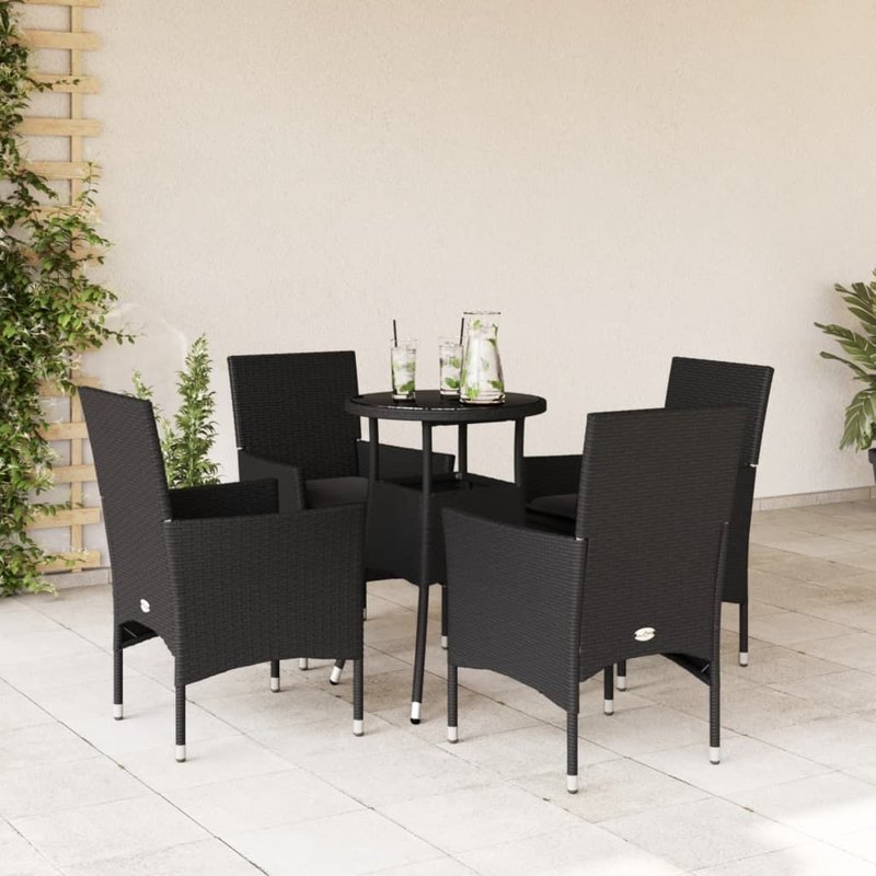 Vidaxl Ensemble À Manger De Jardin Et Coussins 5 Pcs Noir Rotin Verre