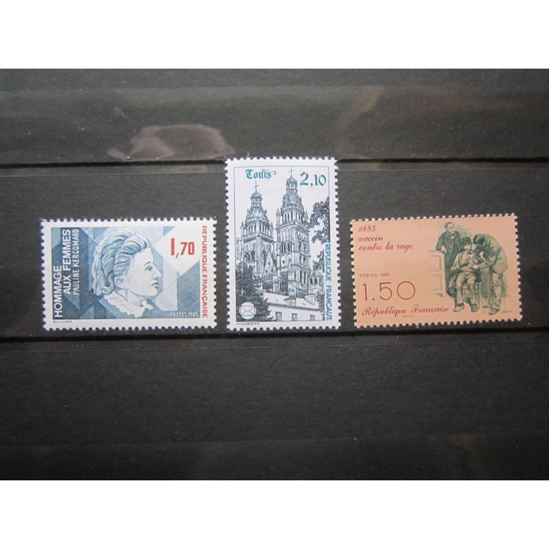 France. Timbres De 1985. N°2361 (Hommage Aux Femmes). N°2370 (58ème Congrès Natl. De La Fédération Des Stés. Philatéliques Fr. À Tours). N°2371 (Centenaire De La Découverte Du Vaccin Contre La Rage)