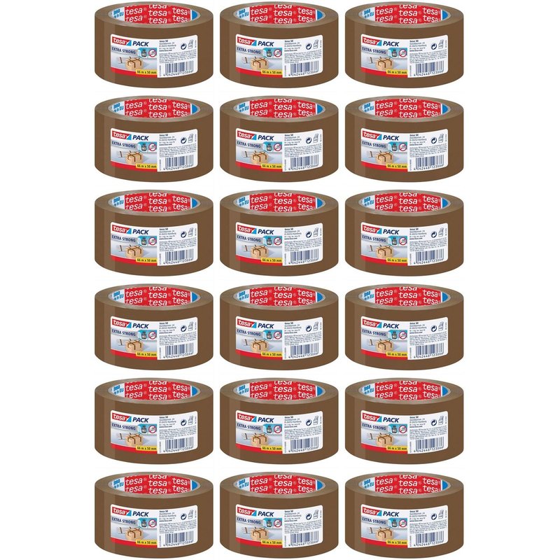 tesa Lot de 18 Rubans Adhésif d'emballage PVC Extra Strong 50 mm x 60 m Marron