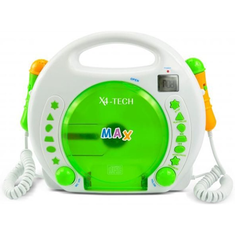 Lecteur CD pour enfants X4 Tech Bobby Joey CD, SD, USB avec fonction karaoké, avec microphone blanc, vert