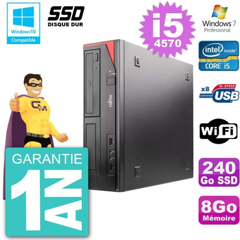 PC Fujitsu Esprimo E520 DT i5-4570 RAM 8Go SSD 240Go Graveur DVD Wifi W7