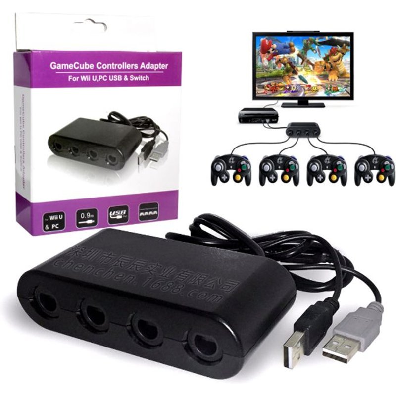 Convertisseur Adaptateur Gamecube Controller 4 Ports Portable pour Nintendo Wii U, PC USB, Switch Jeu Vidéo - Noir