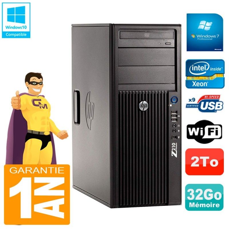 PC HP WorkStation Z210 Tour Xeon E3-1240 RAM 32Go 2To Graveur DVD Wifi W7