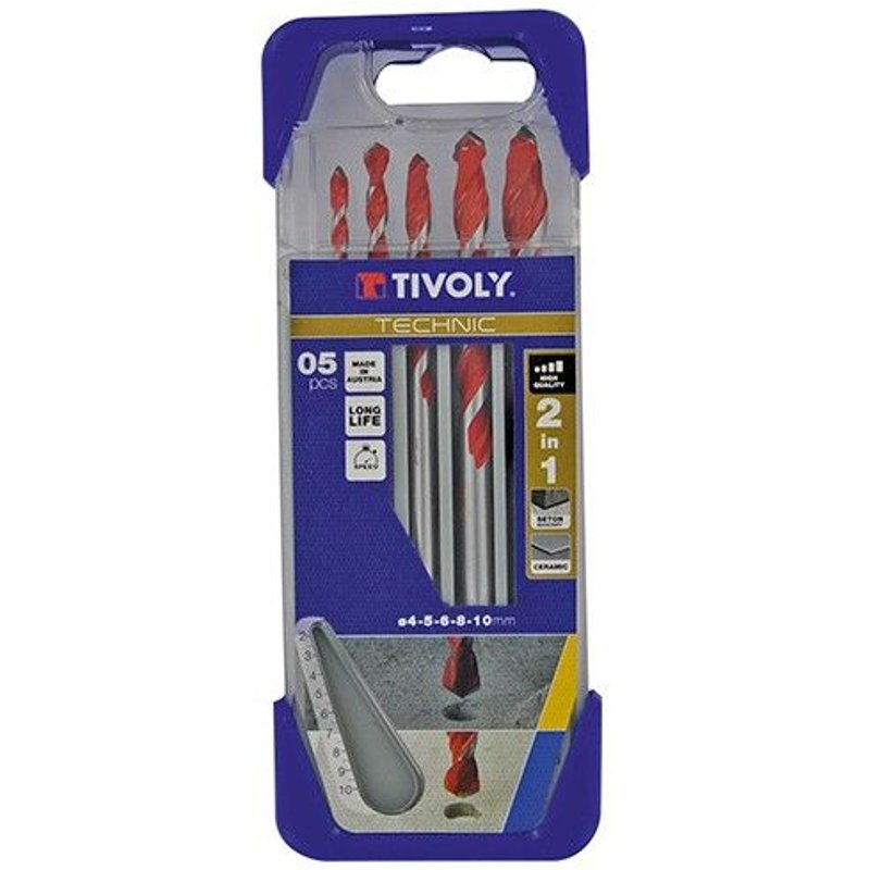 Coffret de 6 forets technic D. 4, 5, 6, 8 et 10 mm queue cylindrique - Multi-matériaux - 10913070002 - Tivoly