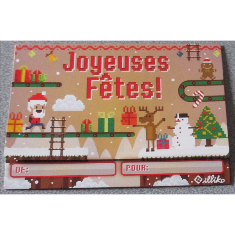 Pochette Cadeau Illiko-Fêtes De Fin D'année 2018-Modèle Joyeuses Fêtes-Fond Beige Avec Décors De Noël En Legos-Vendue Vide(Date Limite Concours Dépassée)-Recyclable Pour Offrir Carte,Chèque Ou Billets