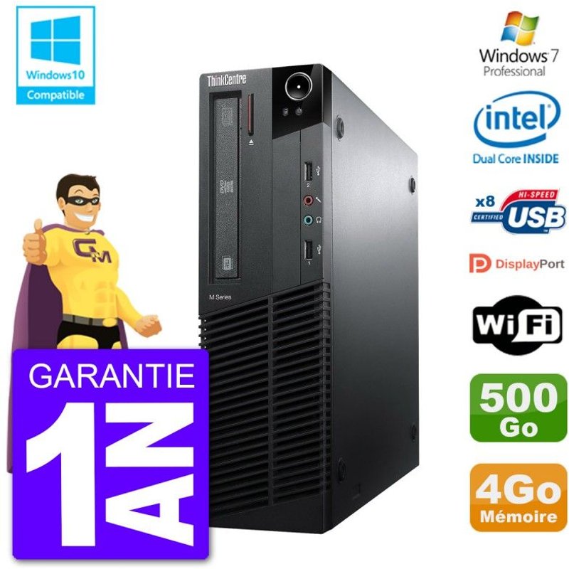 PC Lenovo ThinkCentre M82 SFF G640 RAM 4Go Disque Dur 500Go Graveur DVD Wifi W7