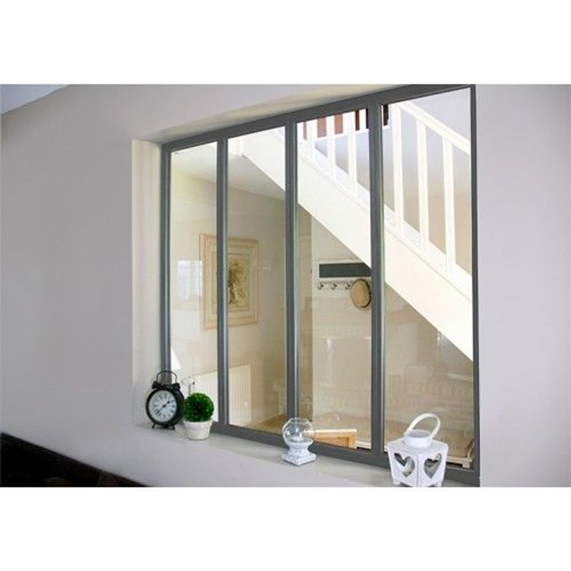 Verrière intérieure 4 carreaux 108 x 123,2 cm gris Kit Atelier