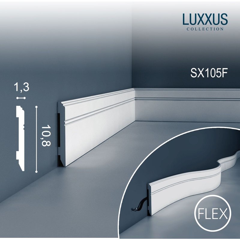 Plinthe flexible Profil de décoration Orac Decor SX105F LUXXUS Protection de câble antichoc Moulure 2 m