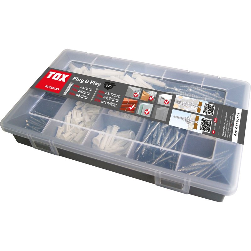 Tox Coffret assortiment Plug & Play, 320 pièces, cheville universelle avec vis - 01190101