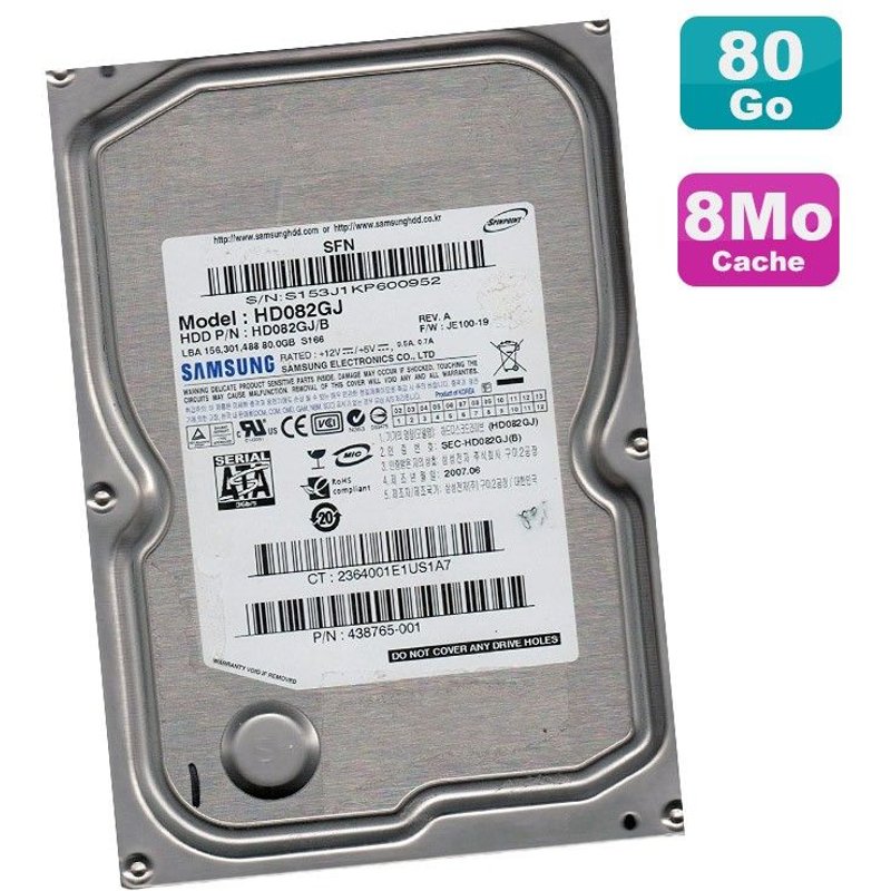 Disque Dur 80Go SATA 3,5" Samsung Storm1 HD082GJ/B RevA JE100-19 7200RPM 8Mo