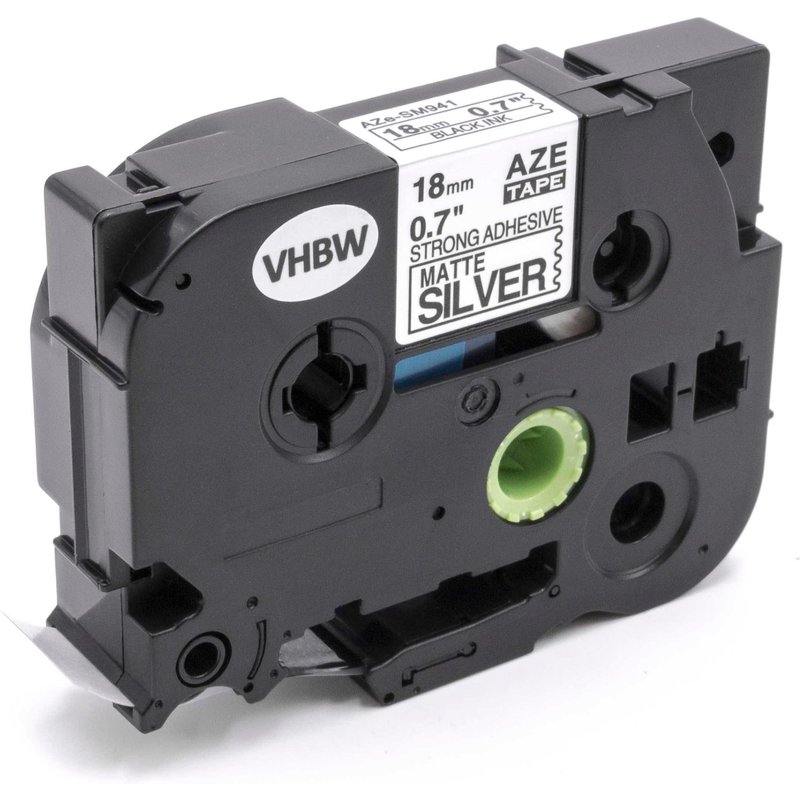 vhbw 1x Ruban compatible avec Brother PT 1000F, 1300, 1400, 1500pc, 1000BTS imprimante d'étiquettes 18mm Noir sur Argent mat, extraforte