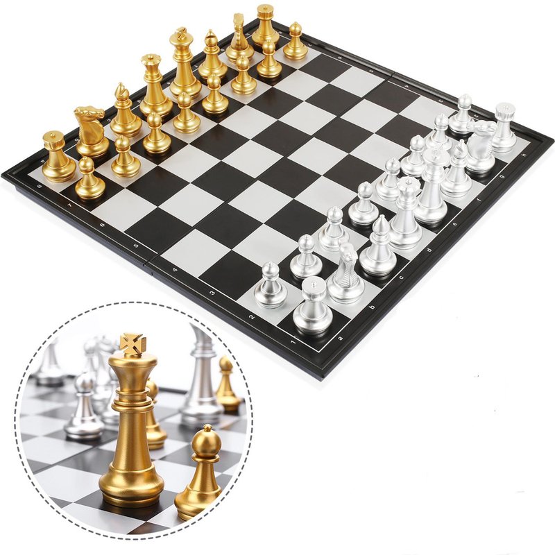 Jeu D'echecs Et Dames ?checs De Voyage Argent Golden Magn?tique Pliant Avec Des Chiffres Jeu De Tactique ?ducation Conseil Jeu