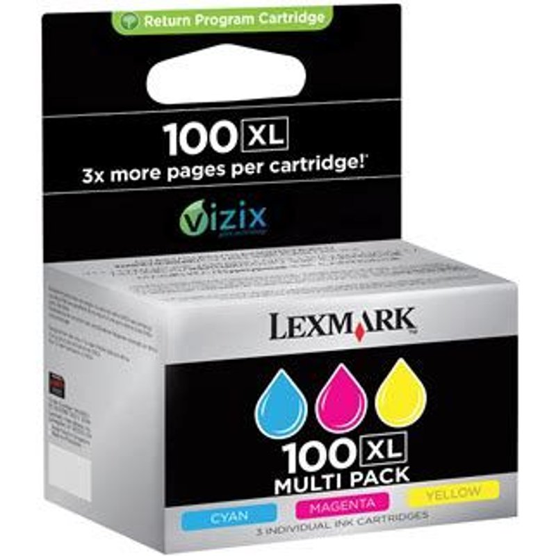 Lexmark Cartridge No. 100XL - À rendement élevé - jaune, cyan, magenta - original - blister avec alarme acoustique / électromagnétique - cartouche d'encre LRP - pour Lexmark Prevail Pro704, Value...