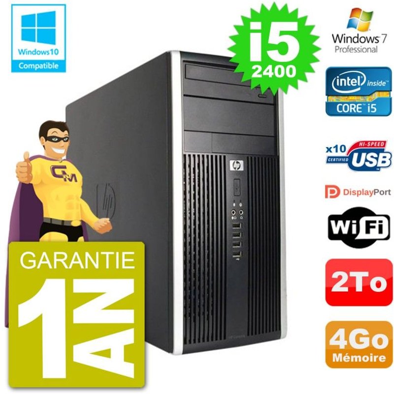 PC HP 6300 MT Intel Core i5-2400 RAM 4Go Disque Dur 2To Graveur DVD Wifi W7