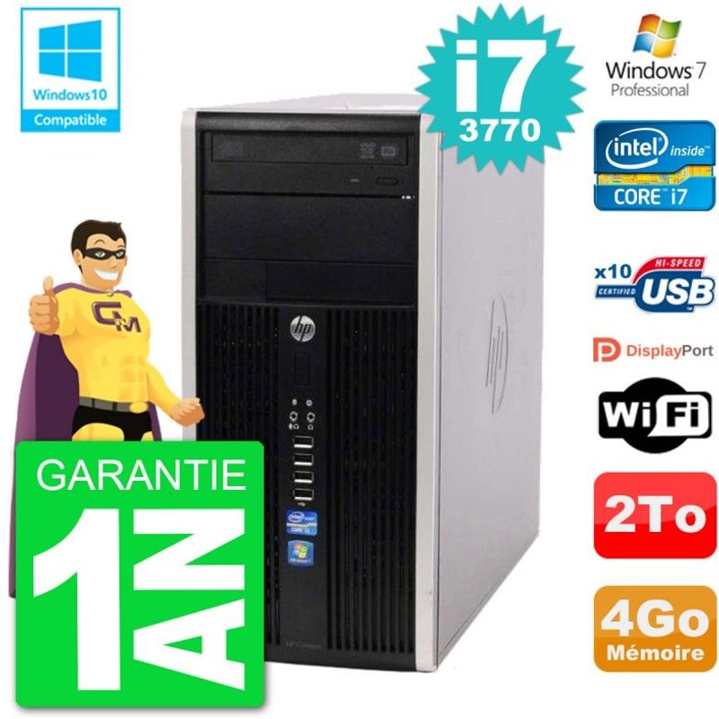 PC HP 6300 MT Intel Core i7-3770 RAM 4Go Disque Dur 2To Graveur DVD Wifi W7