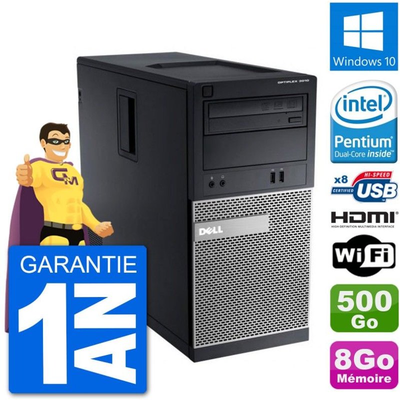 PC Dell 3010 MT G2020 RAM 8Go Disque Dur 500Go HDMI Windows 10 Wifi