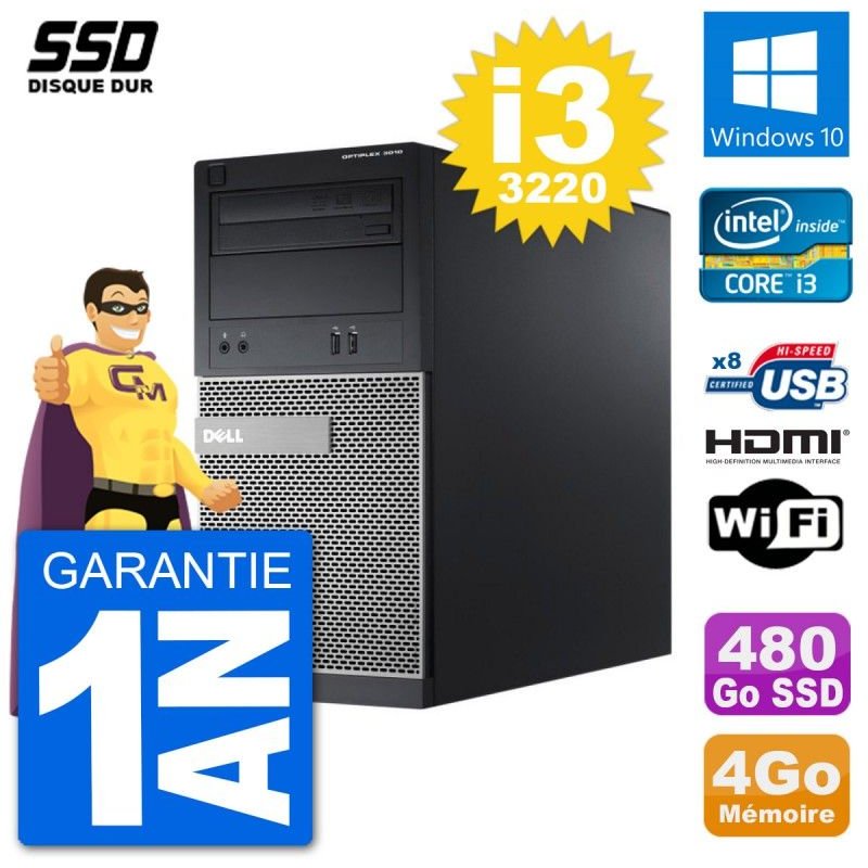 PC Dell 3010 MT i3-3220 RAM 4Go SSD 480Go HDMI Windows 10 Wifi