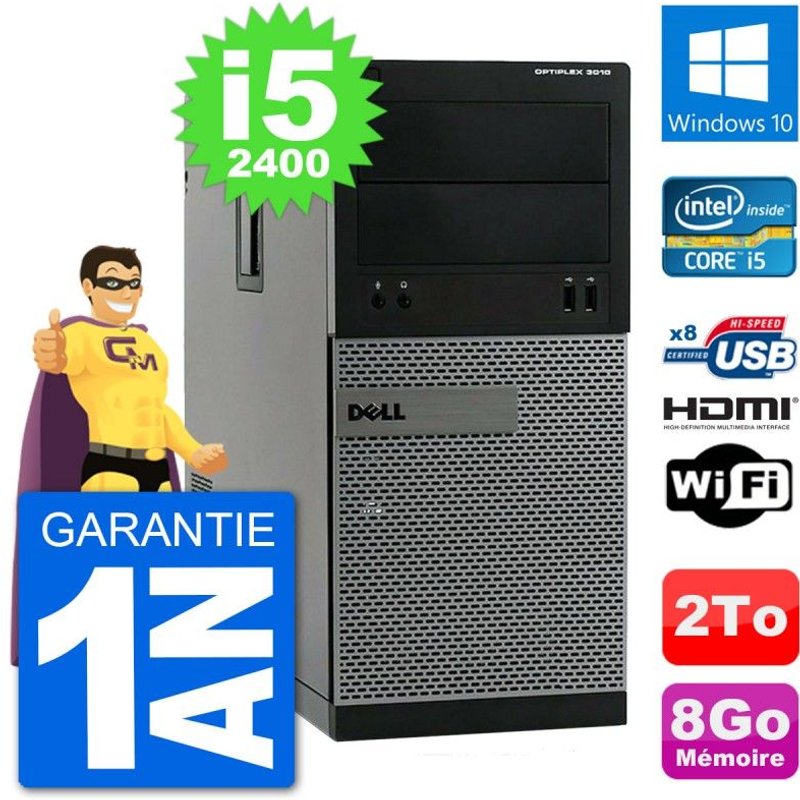 PC Dell 3010 MT i5-2400 RAM 8Go Disque Dur 2To HDMI Windows 10 Wifi