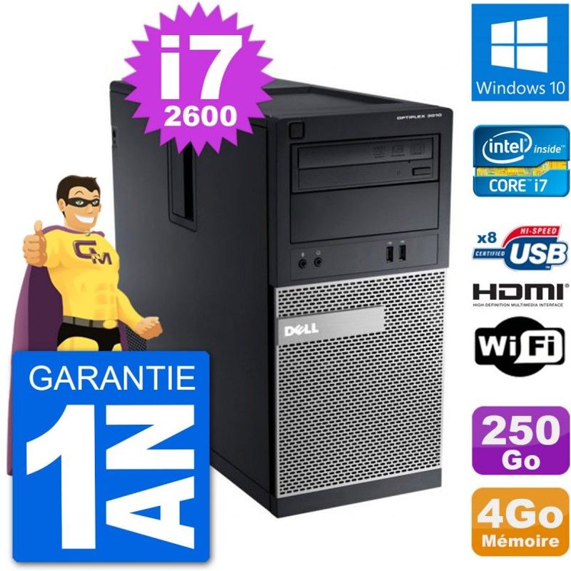 PC Dell 3010 MT i7-2600 RAM 4Go Disque Dur 250Go HDMI Windows 10 Wifi