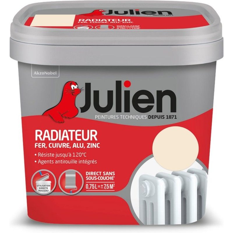 Peinture Radiateur Phase Aqueuse Satin JULIEN Blanc Cassé 0,75 L
