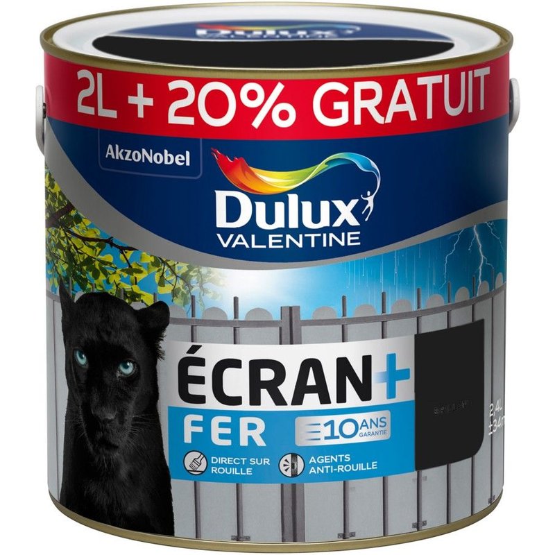 Peinture spéciale fer Dulux Valentine ECRAN + FER brillant noir 2 L + 20%