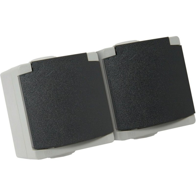 Double prise DEBFLEX PERLE 2P+T 16 ampères étanche IP65 gris