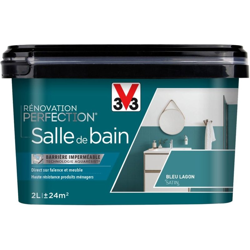Peinture V33 Rénovation Perfection Salle de Bain Bleu Lagon Satin 2L