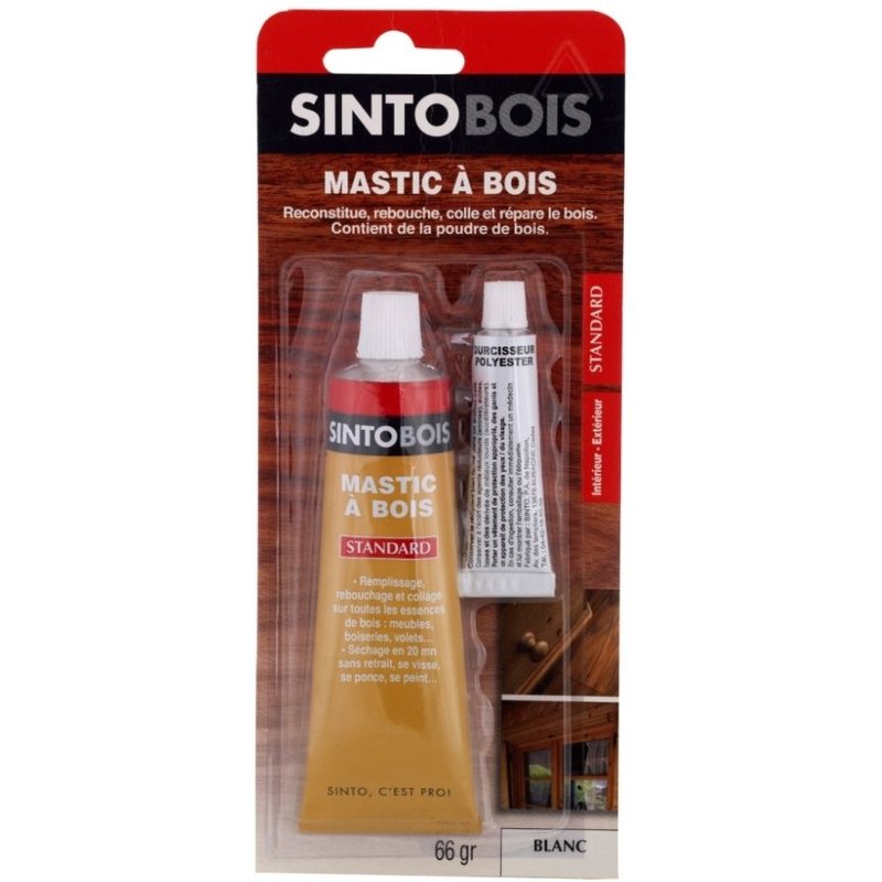 Mastic à bois standard Sinto blanc 66ml