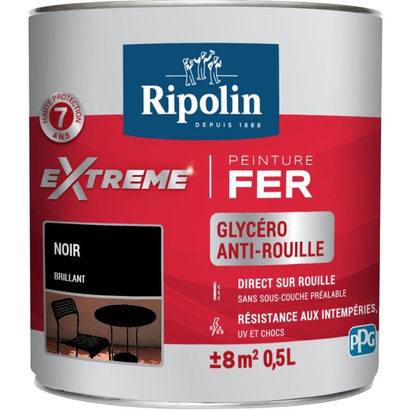 Peinture fer extérieur RIPOLIN Extrême brillant noir 0,5L