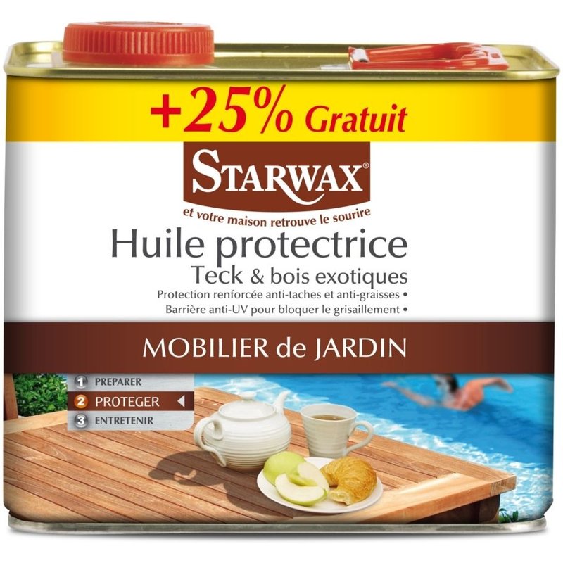 Huile protectrice teck et bois exotiques Starwax 2L+ 25%