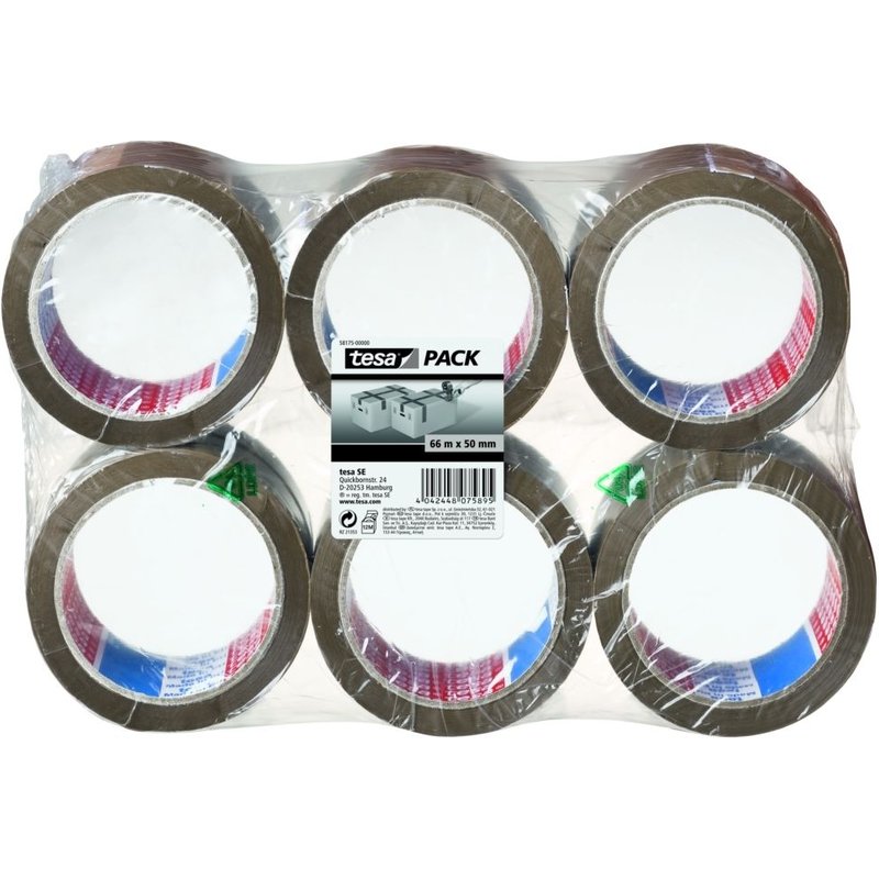 Lot de 6 rouleaux adhésif PP Tesa EMBALLER marron 66m