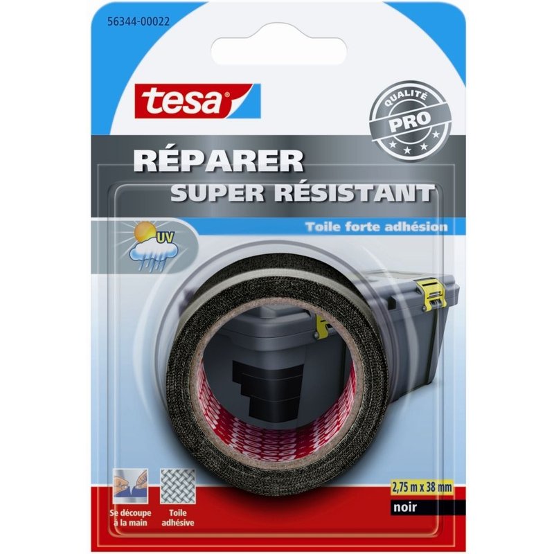 Adhésif toilé Tesa REPARER super résistant noir 2,75m x 38mm