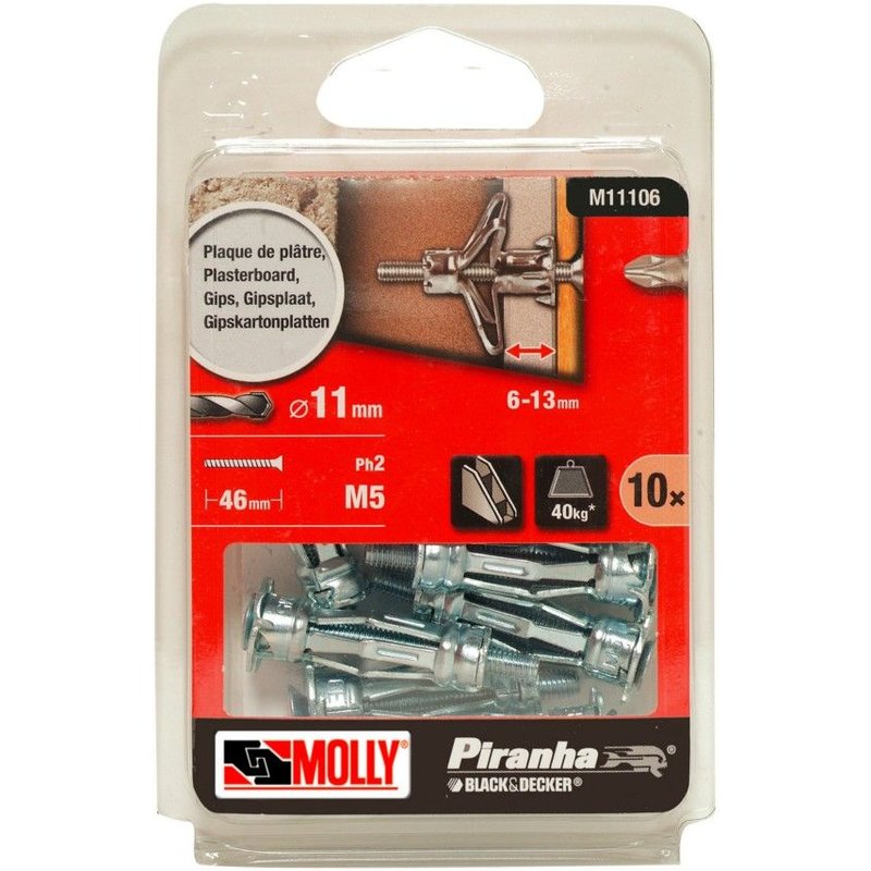 10 Chevilles métalliques à expansion MOLLY Diamètre 5x36mm avec vis M5