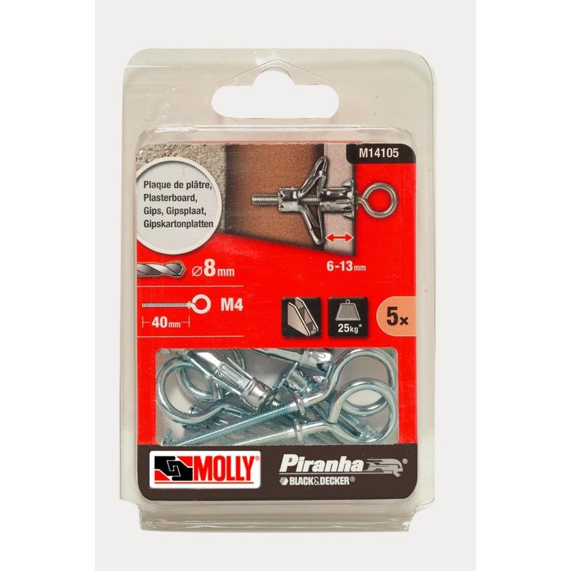 5 Chevilles métal à expansion MOLLY Diamètre 4x33mm avec piton