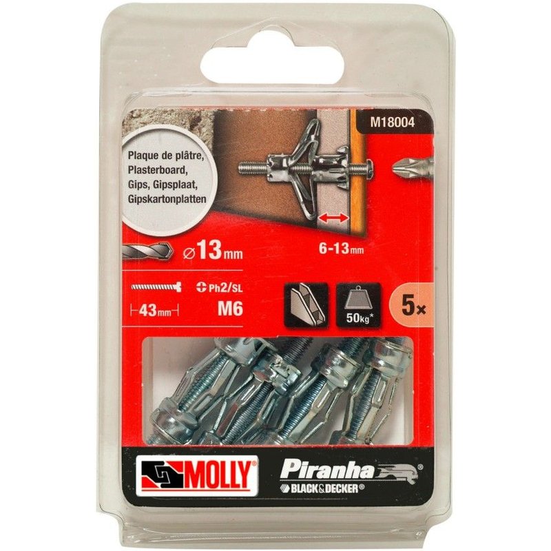 5 Chevilles métalliques à expansion MOLLY Diamètre 6x34mm avec vis M6