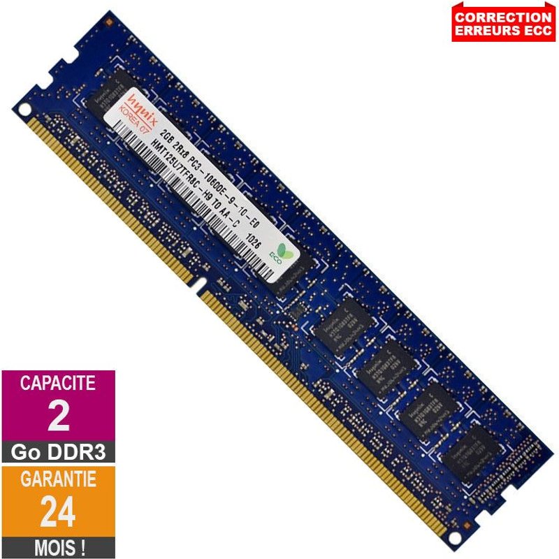 Barrette Mémoire 2Go RAM DDR3 Hynix HMT125U7TFR8C-H9 PC3-10600E 1333MHz 2Rx8