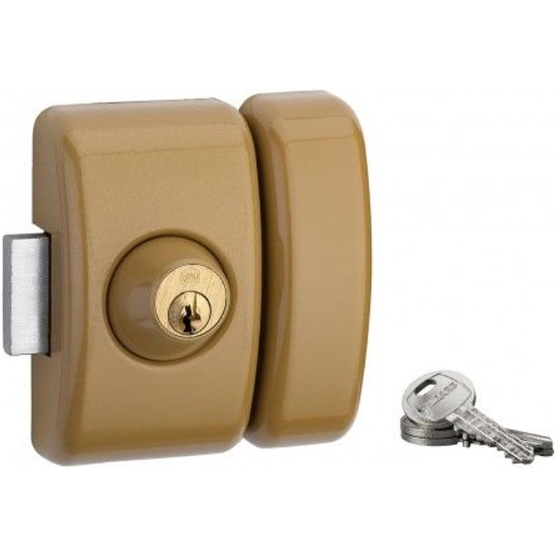 Verrou en applique - universel - à double cylindre - 45 mm - or FTH THIRARD
