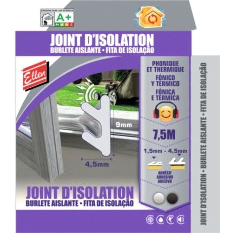 Joint d'isolation phonique et thermique adhésif noir - longueur 7,5 m ELLEN