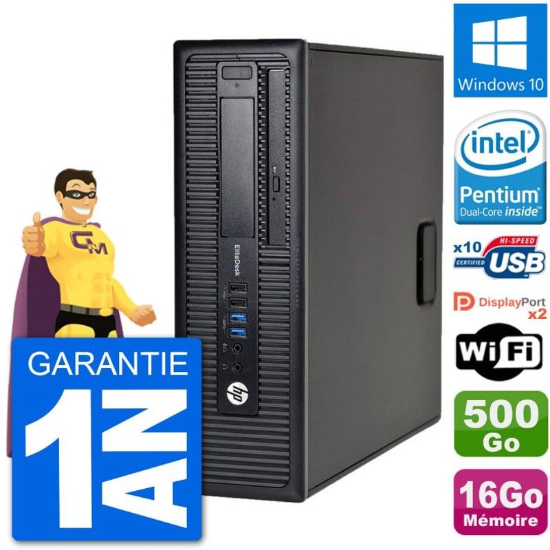 PC HP EliteDesk 800 G1 Intel G3220 RAM 16Go Disque Dur 500Go Windows 10 Wifi