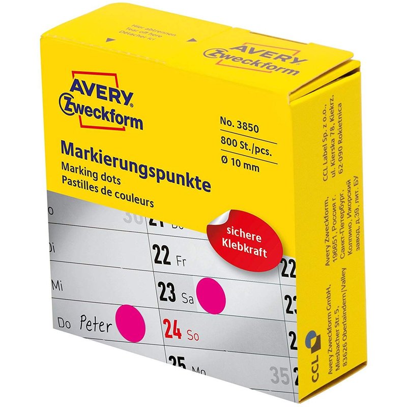 Pastilles Avery-Zweckform 3850 Ø 10 mm papier magenta 800 pc(s) permanente