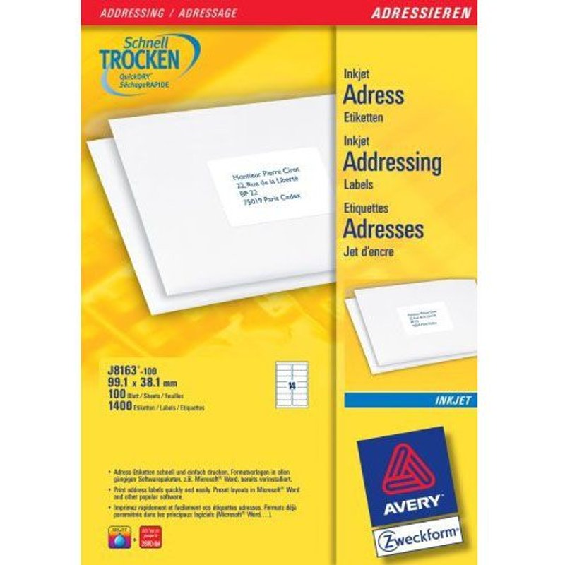 AVERY ZWECKFORM Lot de 3 étiquettes d'adresses, 99,38,1 mm