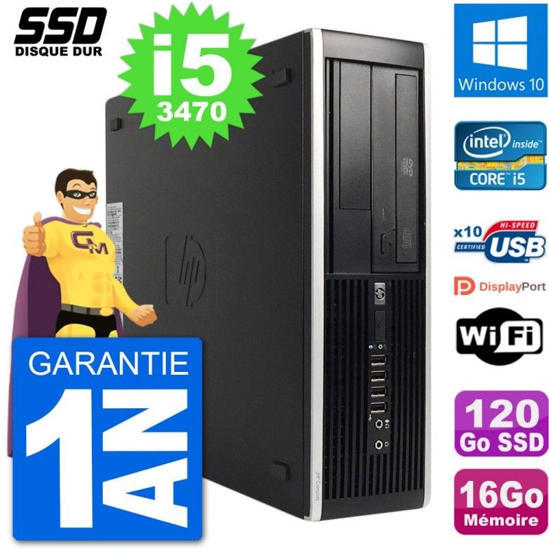 PC HP 8300 Elite SFF Intel i5-3470 RAM 16Go SSD 120Go Windows 10 Wifi