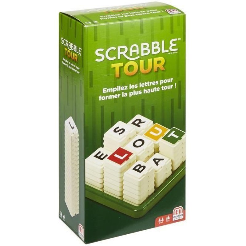 Scrabble - Scrabble Tour - Jeu De Societe - Trouvez Le Mot Le Plus Long A Partir Des 9 Lettres Visibles En Haut Des Piles